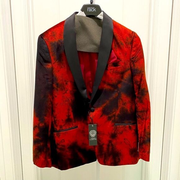 Vince Camuto Powis Satin Shawl Lapel Dinner Jacket In Burnt Red Brule Rouge 42S - Picture 7 of 10